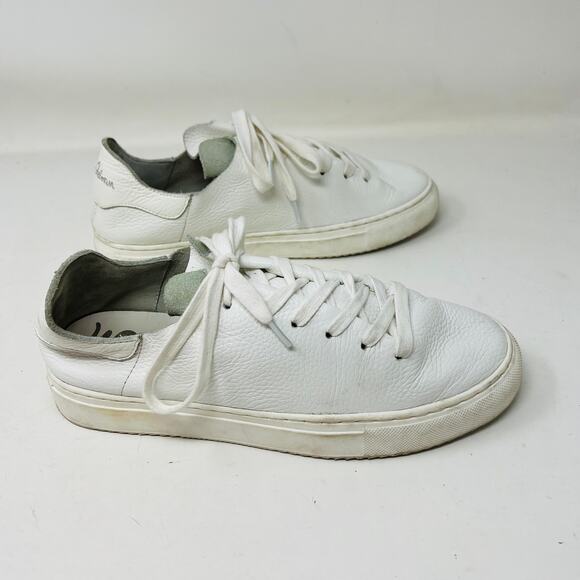 Sam Edelman Soft LEather Sneaker Lace Up Shoe White Raw Edge Casual - 8 - Picture 7 of 8